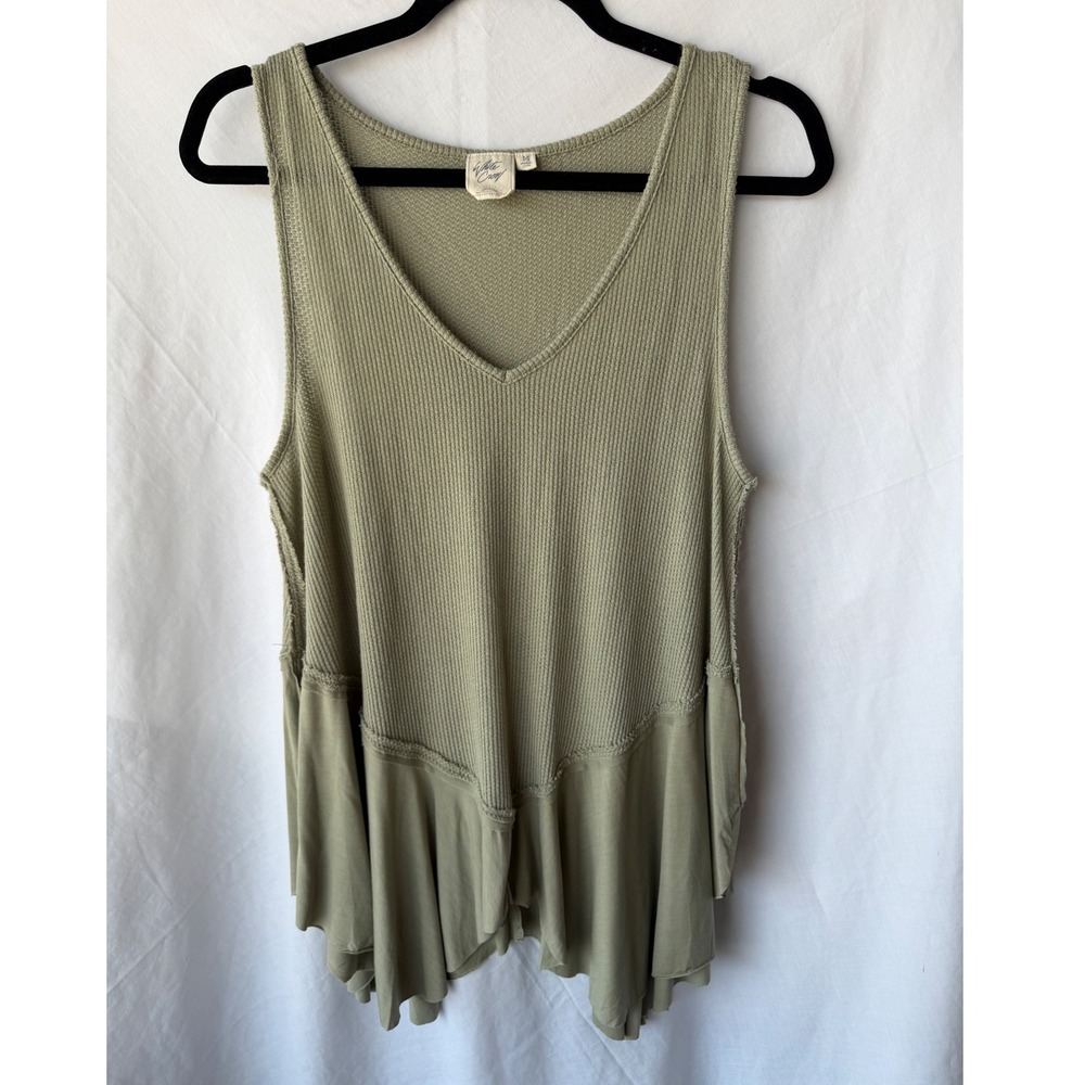 BKE White Crow Festival Tank Olive Green Cottagecore Mixed Media Boho Medium